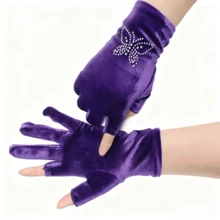 Golden Velvet Women's Thin Winter Warm Sunscreen Outdoor Sports Cycling Gloves Spring And Autumn Elastic Velvet Leakage Two Finger Gloves - Multicolor - View 13
