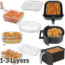 Bộ phụ kiện nồi chiên không dầu xếp chồng 1/3 - Thép không gỉ 304, phù hợp với nồi chiên không dầu 3-8 lít, bao gồm giá nướng và rổ chiên, đa chức năng, phù hợp cho chế độ ăn ít tinh bột/cắm trại/tụ họp gia đình, dụng cụ nhà bếp bền bỉ. - Nhiều màu - Xem 2