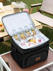 1pc Outdoor Lunch Box, Thick & Durable, Leak-Proof & Insulated, Suitable For Camping & Picnic, Large Capacity Travel Picnic Bag, Multi-Functional Shoulder Handbag, Back To School Essential, School Supplies Bag, Women's Lunch Bag, Cooler Bag, Picnic Accessories, Study Supplies - Black - View 6