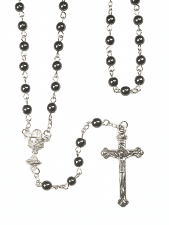 Dark Gothic Style Black Agate Beaded Christian Virgin Mary Jesus Cross Pendant Necklace, Y-Shaped Long Necklace For Women, Unique Design, Minimalist, Versatile, Popular In Europe And America