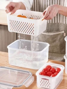 CAFELFFE 2 Pcs New Household Storage Box, Transparent Plastic Refrigerator Fresh-Keeping Box For Fruits, Vegetables, Meat. Ideal For Outdoors, Camping - Multicolor - View 3