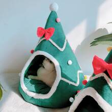 Moderner Weihnachtsbaum-förmiger Katzenkorb, rutschfeste Basis, weiches Samtmaterial, herausnehmbares Futter, dickes Design - unzusammengebautes Haustierhaus, warm für den Winter, waschbares Hundebett, perfektes Weihnachtsgeschenk für Haustierliebhaber