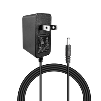 美标18W适配器电源，圆形5.5*2.1mm充电口，12V 1.5A乐器充电器，适用于小型风扇、电视机顶盒、音响、网络盒、显示器等。