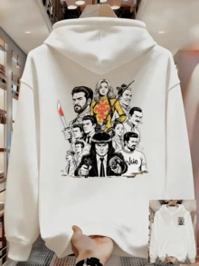 Men's Fashionable Sweatshirt With Pattern Print And Drawstring Hood - 白色 - 查看 1