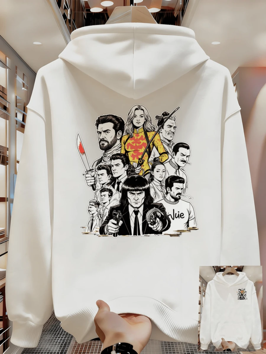 Men's Fashionable Sweatshirt With Pattern Print And Drawstring Hood - 白色 - 查看 1