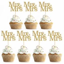 12/24 Stück Mr & Mrs Cupcake Topper, herzförmige Mr Mrs Cupcake Picks, goldener glitzernder Hochzeit Cupcake Dekor, Bridal-Shower Kuchen Dekoration, Party Zubehör