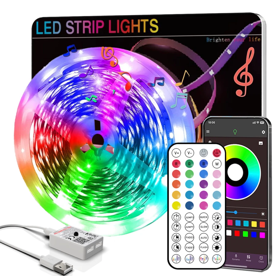 USB Powered LED Light Strip With 44-Key IR Remote And App Control, External Sensitive Microphone, Music Sync Multicolor, Adjustable Timer, Self-Adhesive, Multiple Size Options For TV, Computer Backlight, Festival Indoor Decor - 彩色 - 查看 1