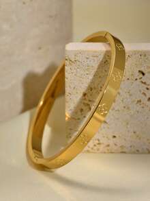 TONSI 1件18K镀金螺丝扣手镯，不锈钢手镯，男女通用，镶嵌立方氧化锆，女士首饰 - 金色 - 查看 14