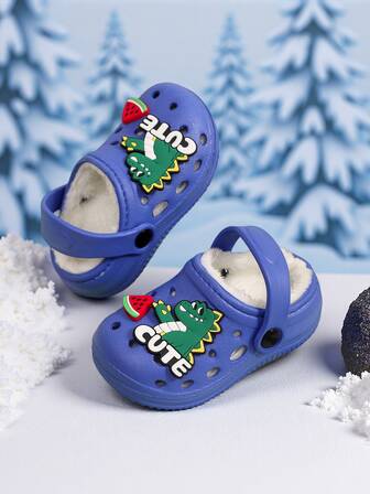 2025新款儿童破洞鞋恐龙时尚可爱卡通加厚保暖棉鞋户外穿着