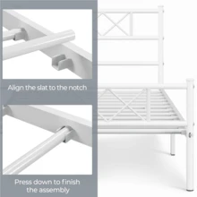 Butterslay Simple Twin/Twin XL Metal Bed Frame With Under-Bed Storage Space, Platform Bed Frame With Headboard And Footboard, 12 Metal Slats Support, Black/White - Trắng (song sinh) - Xem 4
