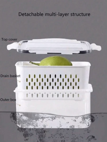 CAFELFFE 2 st nya förvaringsboxar för hushållet, transparent plastlåda för kylskåp för färskhållning av frukt, grönsaker och kött. Perfekt för utomhusbruk och camping.