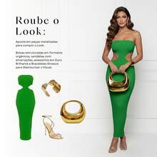 Long Strapless Dress With Opening At The Waist And Slit At The Back For Women's Party Night - Green Flag - View 7