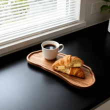 高级新月形木质托盘，可作餐盘、装饰托盘、户外露营盘、蛋糕甜点盘，适用于餐厅、派对、家居，专为茶水和水果展示而设计，也可用于盛放寿司、沙拉、小吃和作为餐桌摆饰。时尚的木质托盘，厨房配件，创意精致的小物件，为房间装饰和卧室增添格调。 - 棕色 - 查看 6
