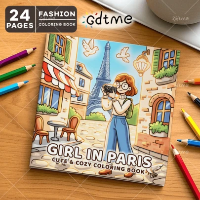 Adult Coloring Book Series: Paris Girl, Comfortable Autumn Stroll, Relaxing Cozy Moments At Home, Warm & Happiness, Tranquil Ambience, Vibrant & Unique Designs, Minimalist & Cute, 24 Pages, Suitable For Autumn/Winter Gifts, Anniversary Gifts, Gifts For Loved Ones & Friends, New Year & Thanksgiving Gifts, Christmas Gifts For Teens, Office Supplies, Valentine's Day & Back To School Gifts