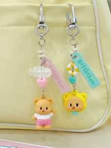 Butter Bear Kawaii Mini Acrylic Charm Pair Set, Cute Cartoon Bear Design, Durable Decorative Charms for Keys/Bags, For Girls/Trendsetters/Charm Collectors, Perfect for Daily Use, Ideal Cute Birthday/Valentine's Day Gift & Collectible Kawaii Accessectible Kawaii Accessory - 迷你對裝 - 查看 3