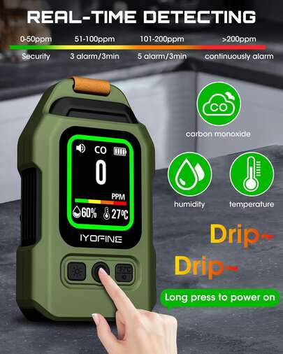 TWOOC Carbon Monoxide Detectors, Mini Portable 4-In-1 Carbon Monoxide High DBSirenAlarm,Magnetic, With Temperature & Humidity ,Sensor,With Camping Light,USB Charging,300-Hour, HD Screen CO Detector For Travel Home .Camping.RV.Hiking.Outdoor Activities