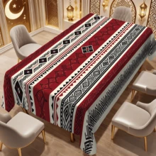 Toalha de mesa com estampa tradicional vermelha e preta (1/20 peças), ideal para festivais islâmicos, cozinha, festas ao ar livre, decoração de restaurantes, feita de poliéster. Perfeita para decoração de casa. - Multicolorido - Ver 16