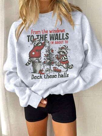 Felpe natalizie da finestre a pareti, felpe con cappuccio in pile di alta qualità con collo a equipaggio e maniche lunghe, adatte per Natale, Capodanno, inverno, autunno