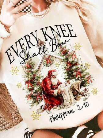 Nativity, Santa Claus, Women's Winter Coat, Winter, Christmas, Christmas Party, Christmas Party, Women's Dropped Shoulder Round Neck Long Sleeve Casual Sweatshirt