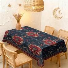 1/20pcs Tablecloth, Navy Blue Base With Red Floral Pattern, Polyester Material, Suitable For Islamic Festivals, Home Kitchen, Outdoor Garden Parties, Restaurant Decoration, And Other Home Decor - Multicolor - View 16