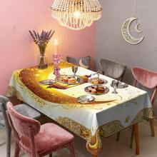 1/20pcs Tablecloth, Islamic Festival Decor, Golden Crescent Lantern Pattern, Polyester Material, Suitable For Home Kitchen, Outdoor Garden Party, Restaurant Decoration And Other Home Decor - Multicolor - View 11