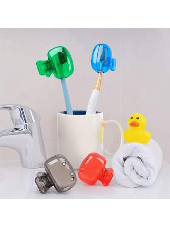 5件套便携式牙刷头保护套，配有易于开合的收纳盒 - 透明蓝色保护套，居家旅行必备浴室配件，不含酒精