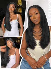V Part Layer Wigs Yaki Straight Layered Style Hair Wigs For Women Upgrade U Part Wigs Glueless Full Head Clip In Half Wig V Shape Wig No Leave Out 14 Inch/24 Inch
