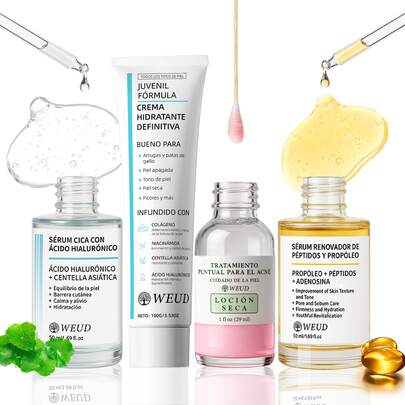  WEUD Kit Purificante para Piel con Imperfecciones con Efecto Unificador de Tono, Mejora de Manchas y Textura, Iluminación y Hidratación Profunda – "Brillo Radiante" para Rostro, Regalo Familiar Ideal para Festividades (Incluye 29ml + 50ml + 30ml + 100g)