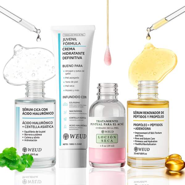  WEUD Kit Purificante para Piel con Imperfecciones con Efecto Unificador de Tono, Mejora de Manchas y Textura, Iluminación y Hidratación Profunda – "Brillo Radiante" para Rostro, Regalo Familiar Ideal para Festividades (Incluye 29ml + 50ml + 30ml + 100g)