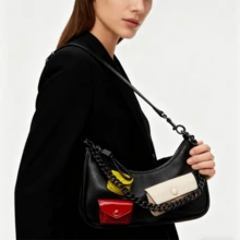 Tory Burch Zip-Top Multi-Pocket Leather Crescent Satchel Shoulder Bag 140546 - Black - View 1