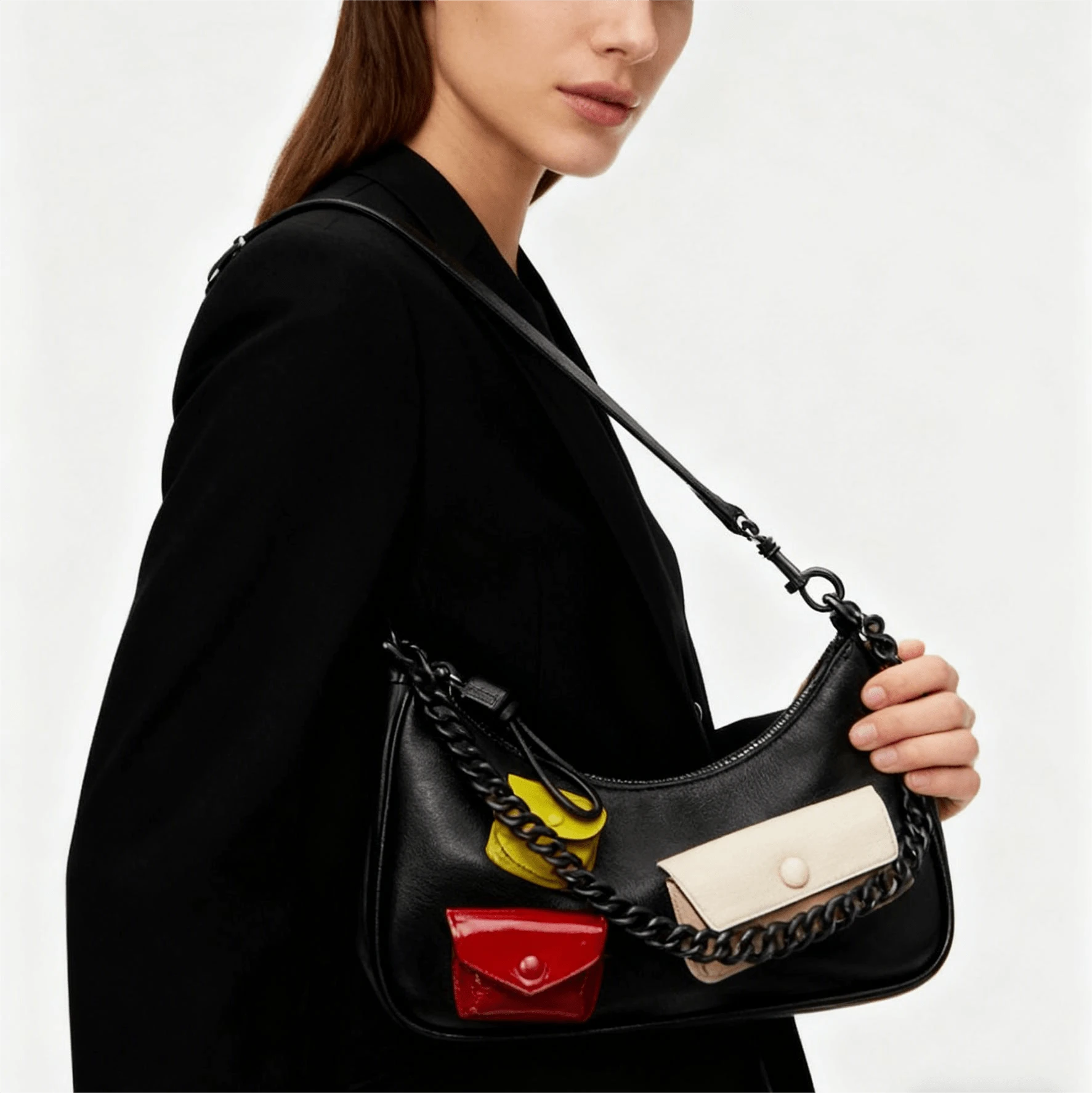 Tory Burch Zip-Top Multi-Pocket Leather Crescent Satchel Shoulder Bag 140546 - Black - View 1