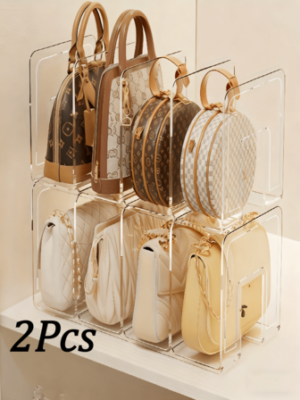 2 piezas con compartimentos transparentes y ganchos - Estructura de plástico resistente y duradera, organizador vertical ahorra espacio, adecuado para bolsos, zapatos, libros, ropa - Ideal para armarios, gabinetes, exhibiciones minoristas - Fácil de ensamblar, base estable, moderno