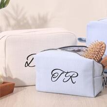 个性化华夫格化妆包:刺绣字母组合化妆包,白色华夫格洗漱包,华夫格化妆包,首字母缩写化妆包,女士礼物,单身派对礼物,定制化妆包,定制洗漱包,姓名洗漱包,刺绣包,女士礼物,伴娘礼物 - 華夫格化妝包 - 查看 7
