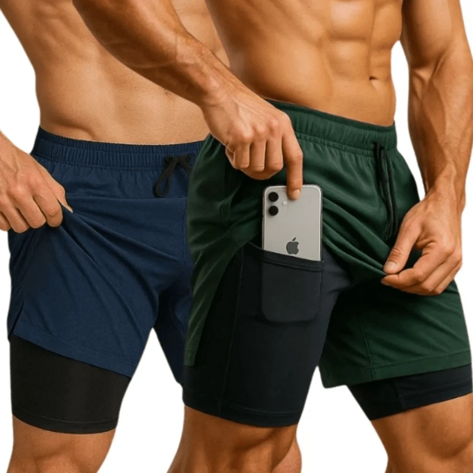 Kit Of 2 Men's UV DryFit Athletic Shorts For Gym, Training, And Running - KIT 2 Blue Green - View 1