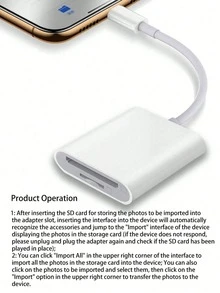 2-In-1 High-Speed Data Transfer Card Reader, Supports TF/SD Cards, Convertible Type-C/Lightning Interface, OTG Function - White - View 9