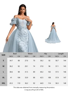 IBTRLY Luxurious Elegant Light Blue Sheer Floral Embroidered Mesh Patchwork Off Shoulder Trailing Formal Dress, Suitable For Formal Banquet, Party, Wedding, Birthday Party (Heavy-Duty Version) (Size Runs Small, Customers Advised To Check Size Chart) - Baby Blue - View 12