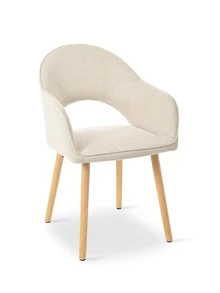Goeurvant Modern Crescent-Back Upholstered Dining Chairs With Armrests And Solid Wood Legs For Dining Room, Living Room, Study - Set Of 2 / Set Of 4 / Set Of 6 - Beige/Textured Fabric - 米色 - 查看 7