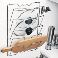 Durable 403 Stainless Steel Hanging Pot Lid Organizer - Multi-Tier Wall-Mounted Kitchen Storage Rack For Pots And Lids, Space-Saving, With Multiple Compartments, Suitable For Home And Restaurant Use, Kitchen Storage Solution | Stylish Metal Rack | Stainless Steel Rack, Pot Lid Rack - 銀色 - 查看 2