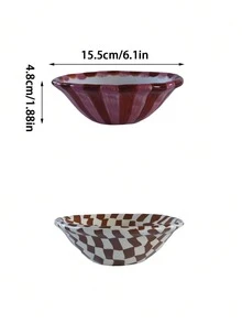 1pc Rose Striped Ceramic Bowl, Hand-Painted Checkerboard Pattern, Elegant And Refined, Suitable For Home Daily Tableware, Restaurant And Cafe Ice Cream Bowls, Gifts, Housewarming Presents, Holiday Decor - Multicolor - View 6