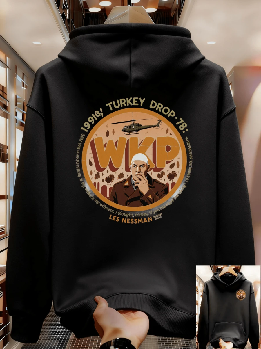 Men's Casual Printed Sweatshirt With Drawstring And Pockets - Black - View 1