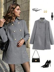 Áo khoác dài mùa đông, áo khoác ôm dáng hai hàng cúc đa năng thời trang. - Xám - Xem 4