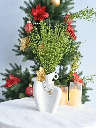 1支/2支/4支装泡沫人造花，圣诞树装饰品，白色闪亮亮片浆果花束，适用于节日婚礼派对、家居室内餐桌、卧室装饰、礼品、花环、藤条DIY装饰配件、圣诞树和圣诞植物装饰、万圣节装饰、房间装饰