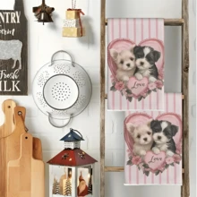 2pcs Valentine's Day Series Kitchen Towels, Valentine's Day Gift, Super Absorbent Kitchen Dishcloth, Dish Drying Cloth, Cleaning Cloth, Soft And Durable Material, Machine Washable, Multi-Functional Holiday Decor, Sweet Housewarming Gift For Friends, Suitable For Cooking, Baking And Cleaning, Bathroom, Tabletop Decor - Perfect Home Decor Choice. - Pink - View 5