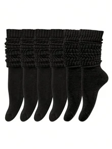 3 pares/6 pares de calcetines gruesos de mujer, calcetines de punto de unicolor aptos para todas las estaciones - Multicolor - Ver 7