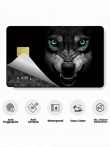 1pc Blue-Eyed Wolf Decorative Credit Card Sticker, Creative Personalized Ultra-Thin Cool PVC Fingerprint-Resistant Durable Credit Card Protective Case, High Quality, Scratch-Resistant, Suitable For Men And Women, Small Chip Cards, Bank Cards, Credit Cards, Transportation Cards, Campus Cards DIY Decoration, Back To School Supplies (Random Style Shipped) - Multicolor - View 5