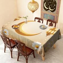 1/20pcs Set Tablecloth With Golden Crescent Moon And Lantern Pattern, Islamic Festival Design, Suitable For Home Kitchen, Outdoor Garden Party, Restaurant Decoration And Other Home Decor - Multicolor - View 2