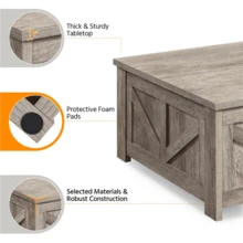 Butterslay 1pc Farmhouse Lift-Top Coffee Table With Flip Top, Storage Table With Hidden Compartments, Center Table For Small Space, Guest Room, Living Room, Apartment - Xám - Xem 3