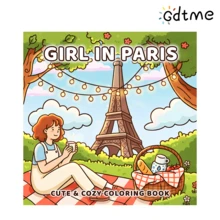 GDTME Chica de París: Picnic francés y Torre Eiffel, libro para colorear cómodo y fácil de colorear, regalo perfecto para Pascua, Ramadán, San Valentín, fiesta de Navidad, Halloween y cumpleaños. Ideal como regalo de Pascua, regalo de Eid, regalo de cumpleaños, relleno de bolsa de fiesta para amigos que aman colorear y creaciones románticas. - Chica de París - Ver 2