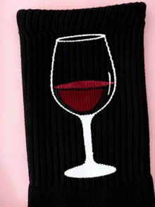1/2 Pair Unisex Wine Glass Printed Mid-Calf Socks, Gift For Valentine's Day - Multicolor - View 5