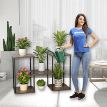 1件室内金属木质植物架，多层盆栽植物收纳架，适用于多种植物，多种款式可选，适合客厅、阳台、卧室及其他家居装饰风格 - 彩色 - 查看 5